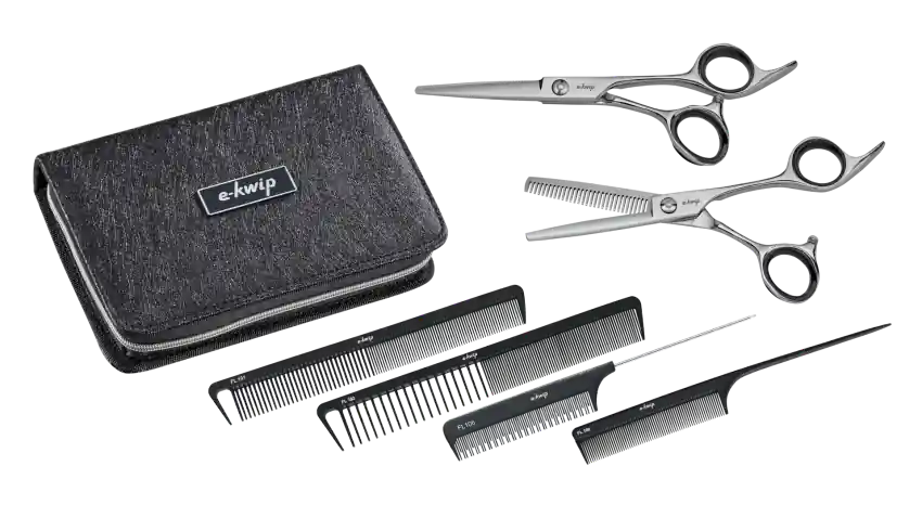 Haarschneidescherenset e-kwip Starter Set 2.1 Haarschneideschere 5.5", Modellierschere 5,5", 4 Kämme Knallerangebot