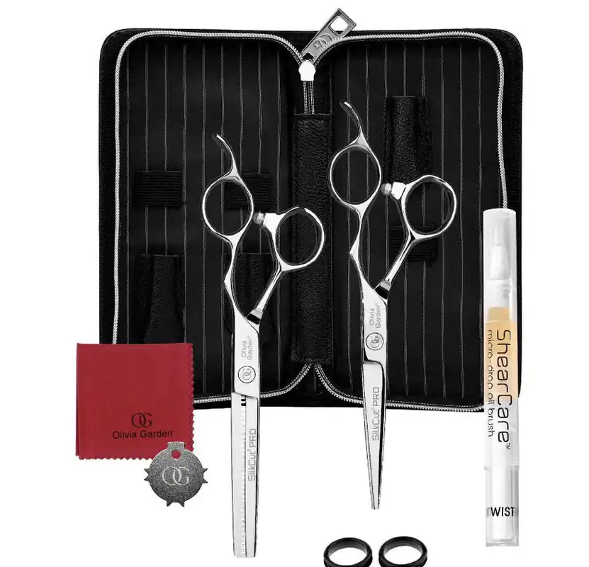 Olivia Garden Silkcut PRO 2er Set Silber 5,75" + Effilierschere Europäisch Markenware
