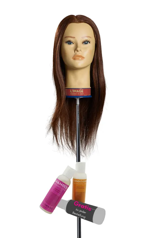 Geprüft Limage Übungskopf ANJA - 50 cm, chinesisches Echthaar, Dunkelblond, vom Wirbel Gestochen