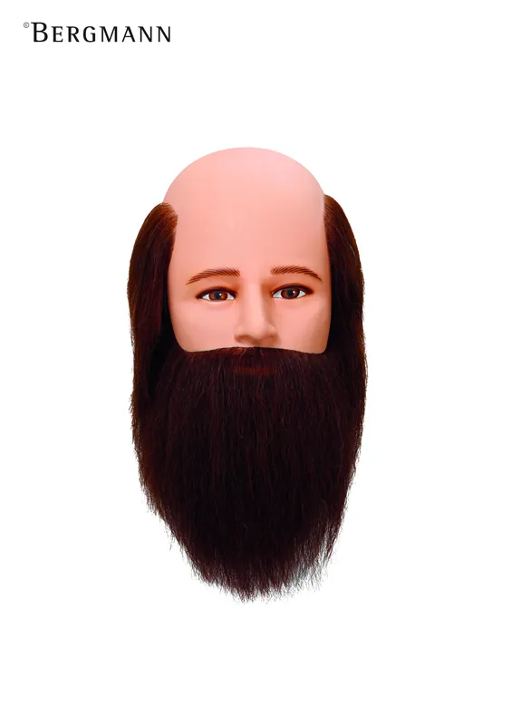 Bergmann Übungskopf BALD-BARBER kahl, mit Vollbart und Haarkranz, hellbraun, Echthaar 15cm Top-Seller