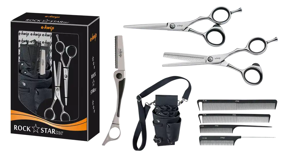 Haarschneidescherenset e-kwip Rockstarter Offset Haarschneideschere 5,5",Modellierschere 5,5"40, 4 K Knallerangebot