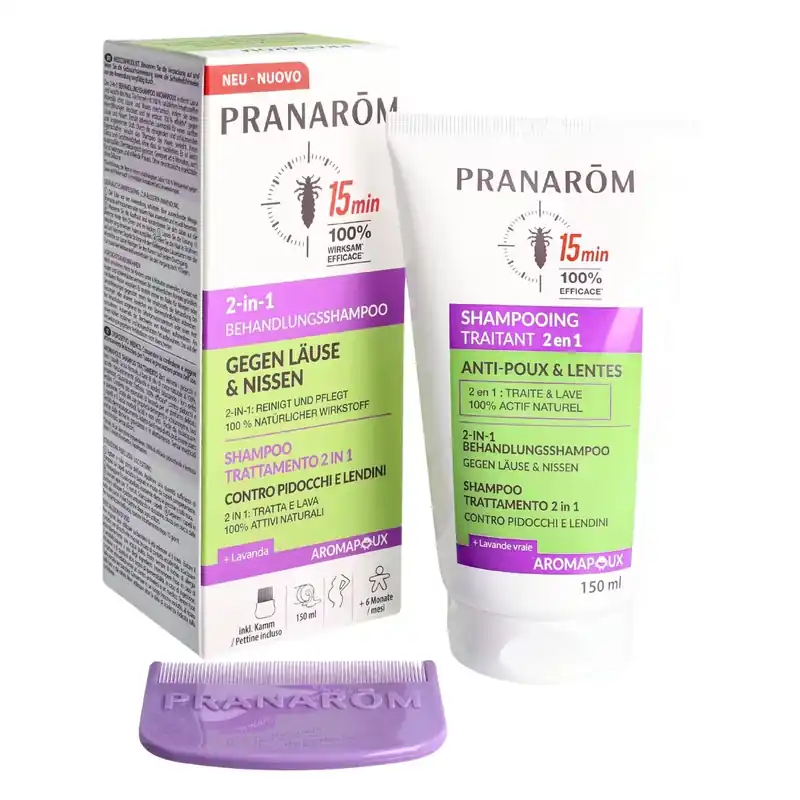 Pranarom Aromapoux 2 in 1 Shampoo gegen Läuse mit Kamm 150 ml Highlight