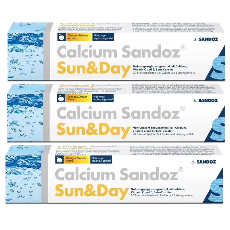Calcium Sandoz Sun & Day Brausetabletten 3x 20 Stück Neu