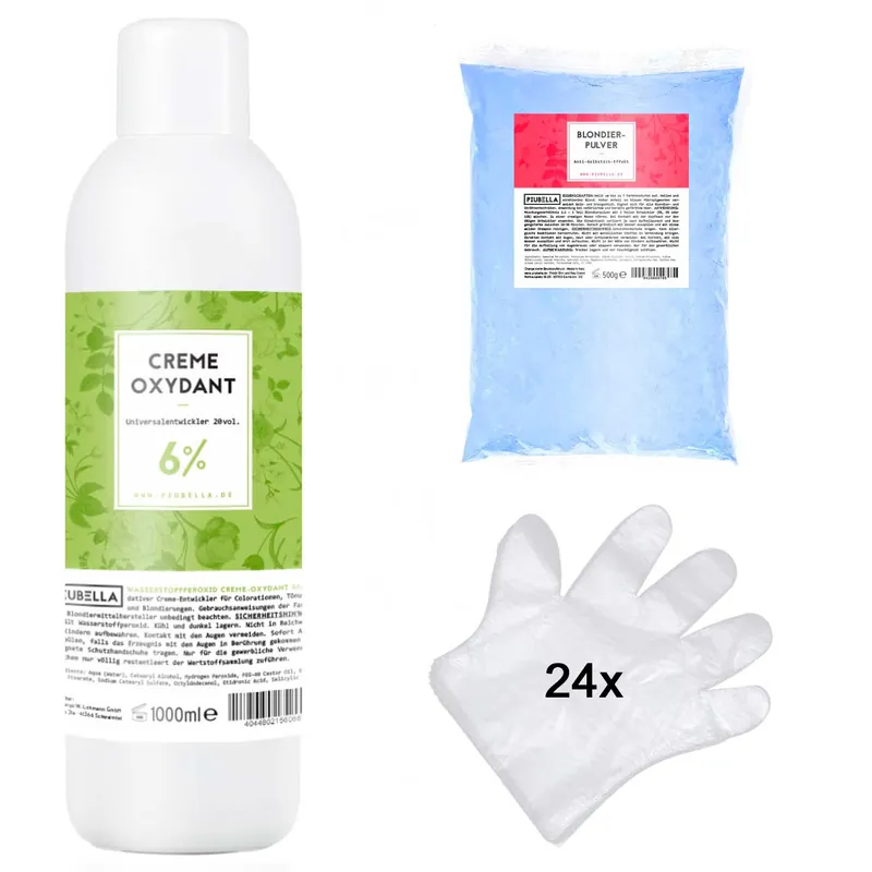 Direkt Vom Hersteller Piubella Creme Oxydant Universal Entwickler 6% 1000 ml + 500g Blondierpulver + 24 Einmal-Handschuhe