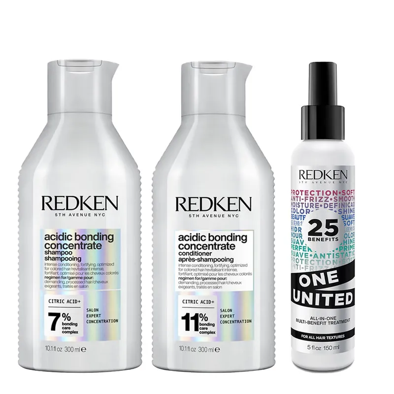 Jetzt Bestellen Redken Acidic Bonding Concentrate Set Shampoo 300 ml + Conditioner 300 ml + One United Elixir 150 ml