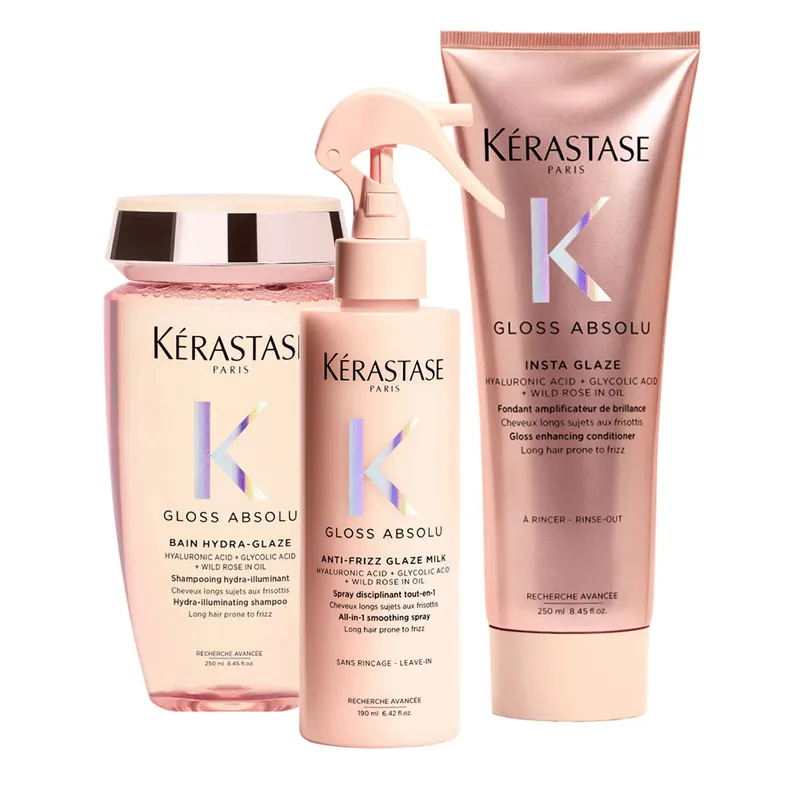 Beliebt KÉRASTASE Gloss Absolu Set Bain Hydra-Glaze 250 ml + Fondant Insta Glaze 250 ml + Anti-Frizz Glaze Milk 190 ml