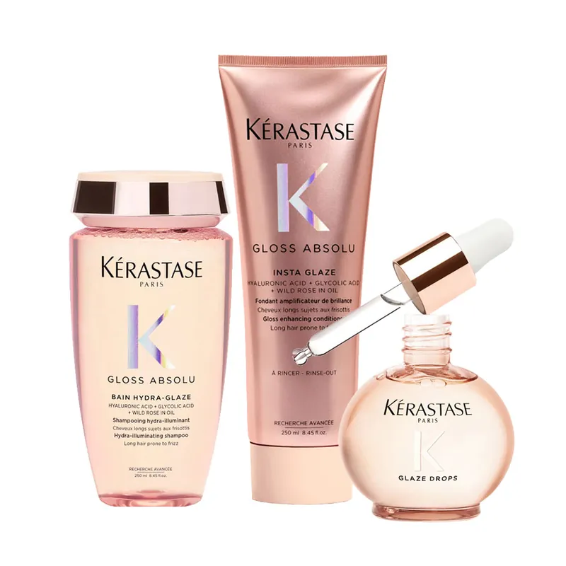 Heißes Angebot KÉRASTASE Gloss Absolu Set Bain Hydra-Glaze 250 ml + Fondant Insta Glaze 250 ml + Glaze Drops 45 ml