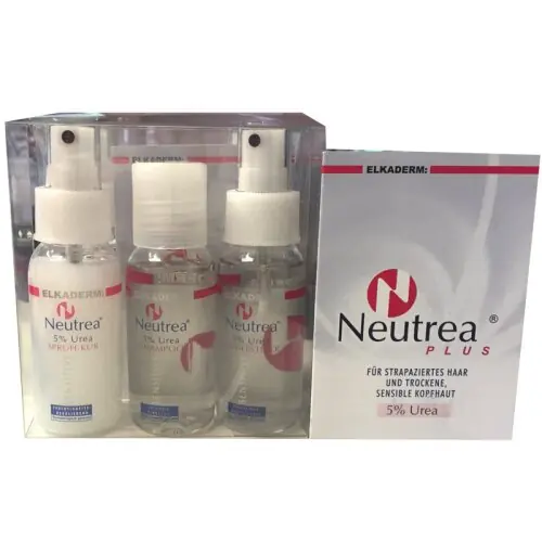 Markenprodukt Elkaderm Neutrea Mini Set Urea 50 ml Shampoo Fön Festiger & Sprühkur
