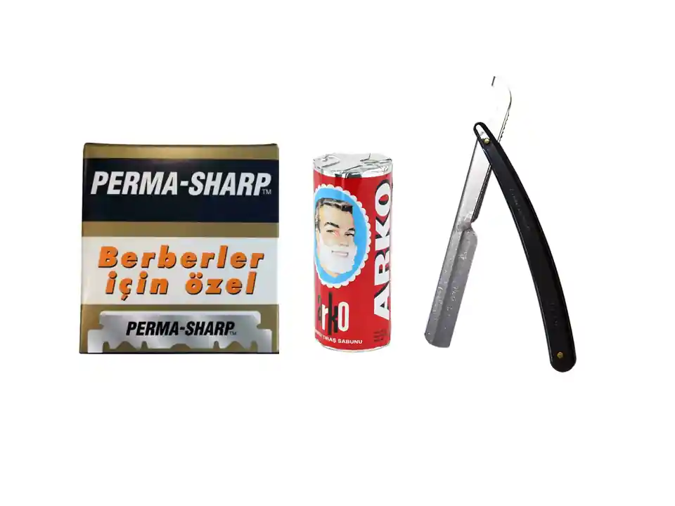 Must-Have Rasierset; Perma Sharp Rasierklingen 100er, Arko Rasierseife 75gr, Sedef Rasiermesser