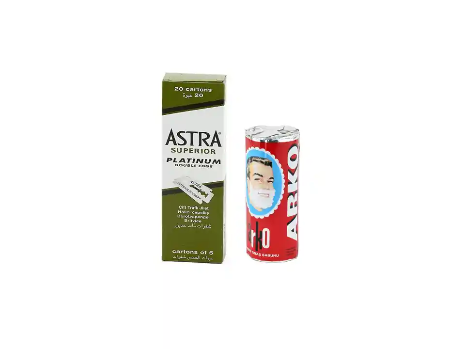 Rasierset; Astra Rasierklingen 100er Pack, Arko Rasierseife 75gr Preisreduziert