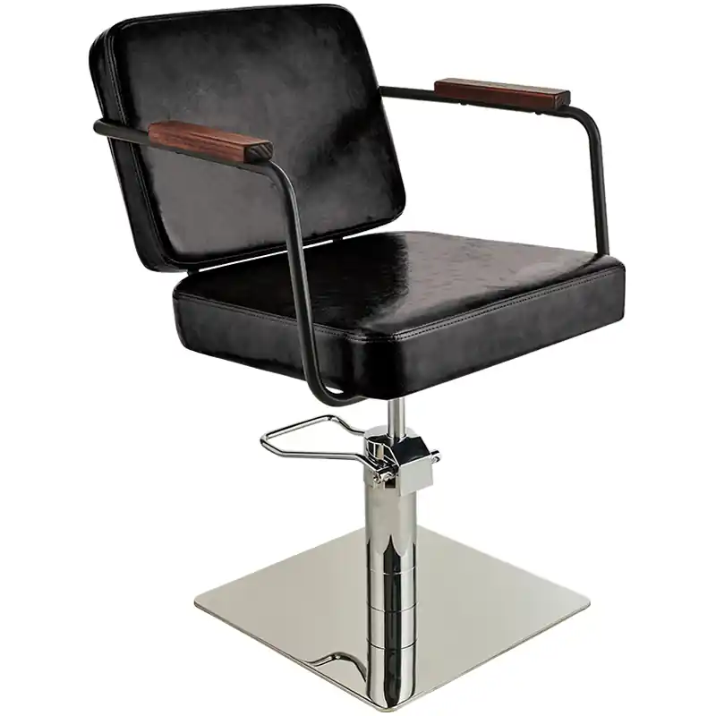 Neuheit Friseurstuhl Enzo schwarz Quadratfuß chrom