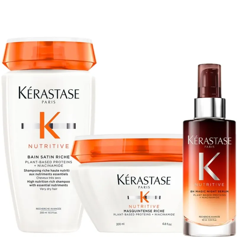 Garantierte Lieferung Kérastase Nutritive Set - Bain Satin Riche 250 ml + Masquintense Riche 200 ml + 8H Magic Night Serum 90 ml