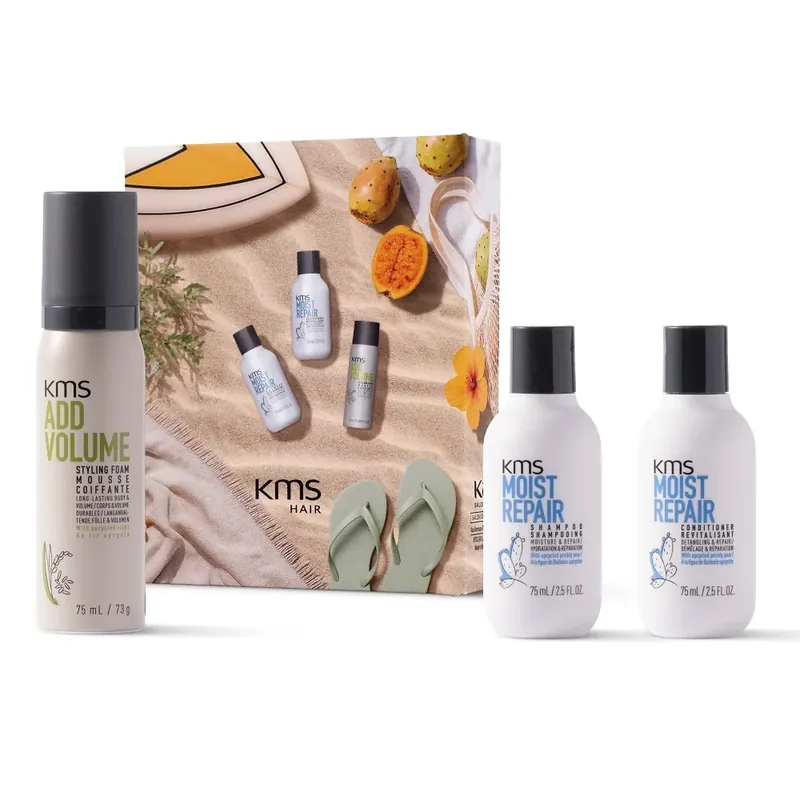 Jetzt Kaufen KMS Moistrepair Sommer Set - Shampoo 75 ml + Conditioner 75 ml + Addvolume Styling Foam 75 ml
