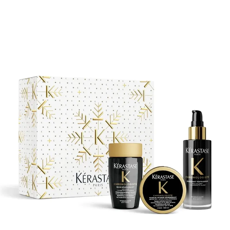 Kérastase Chronologiste Trio Holiday Set – Bain Régénérant 80 ml + Masque Intense Régénérant 75 ml + Overnight Youth Serum 90 ml Versand Am Gleichen Tag