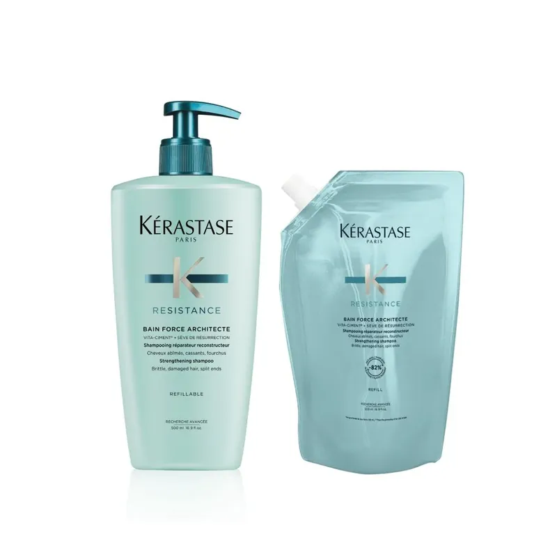 Kérastase Resistance Bain Force Architecte Refill Bundle - Shampoo 500 ml & Nachfüllpack 500 ml Top-Angebot