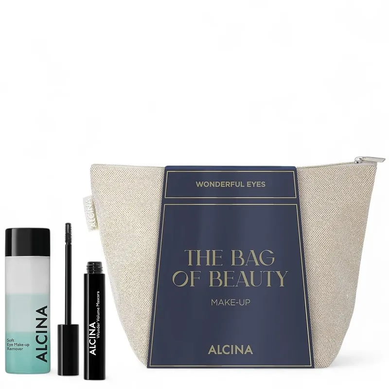 Alcina Geschenkset Wonderful Eyes - Wonder Volume Mascara 8ml + Soft Eye Makeup Remover 100ml + Tasche Super-Preis