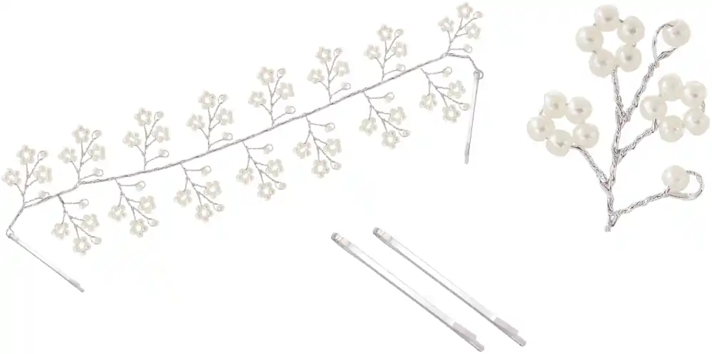 Echt Haarkamm mit Perlenblumen und Klemmen