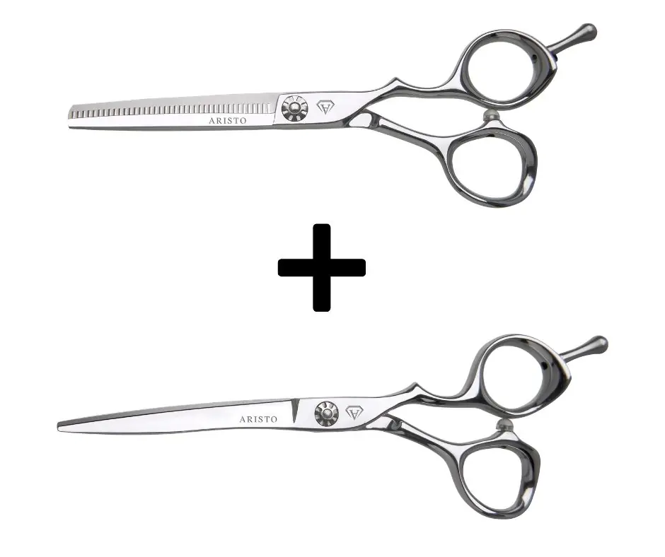 Sonderaktion Aristo Friseurscherenset AKIO (Friseurschere + Modellierschere) 5.5 Offset + 6.0 Modellierschere. 40 Zähne