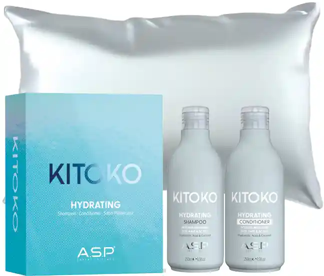 Kitoko Hydrating Haarpflege SET (Shampoo, Conditioner und Kissenbezug aus Satin) Daily Luxe für alle Haartypen Markenprodukt
