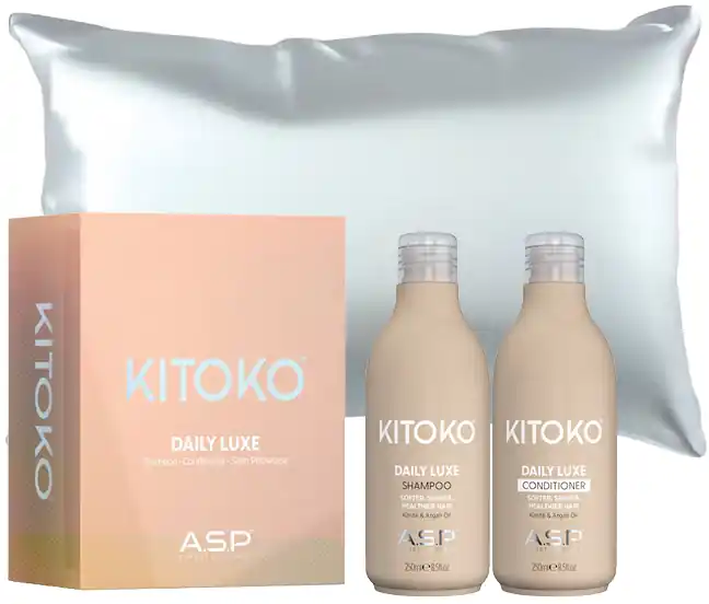 Beliebt Kitoko Hydrating Haarpflege SET (Shampoo, Conditioner und Kissenbezug aus Satin) Daily Luxe für alle Haartypen