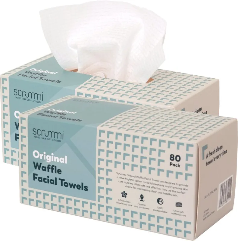 Top-Seller Scrummi Original Waffle Facial Towels (Einweghandtuch fürs Gesicht) 20 x 20 cm (80 Stück)