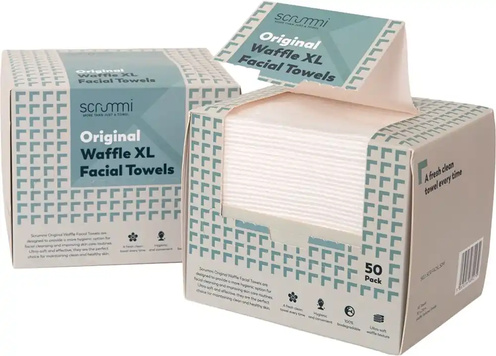 Bestpreis Scrummi Original Waffle Facial Towels (Einweghandtuch fürs Gesicht) 20 x 20 cm (80 Stück)