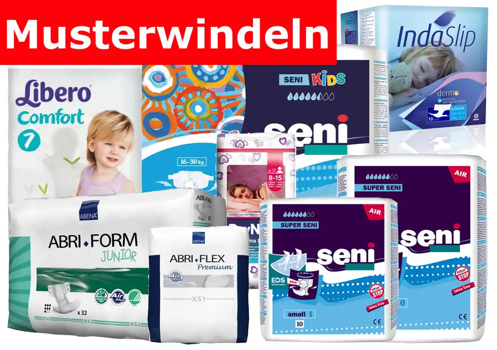 Kinder Musterwindel- Paket mit 10 verschiedenen Bettnässerwindeln zum testen Neue Kollektion