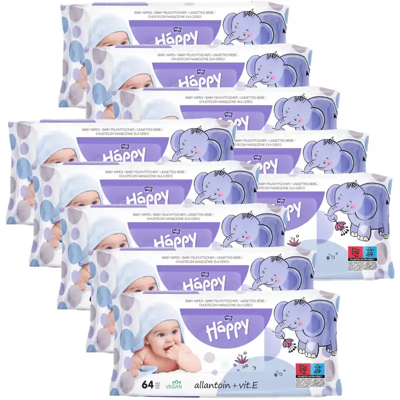 Super-Preis Sparpack - Bella Happy Feuchttücher mit Lotion & Vitamin E (10x 64 Stück )