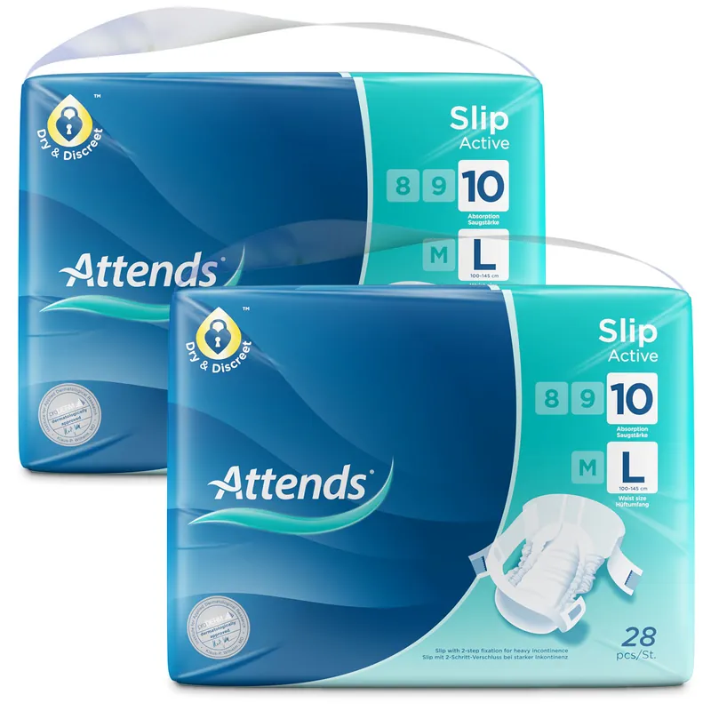ATTENDS Slip Active 10 - Large (L) Inkontinenzwindeln 56 (2x28) Stück Sonderaktion