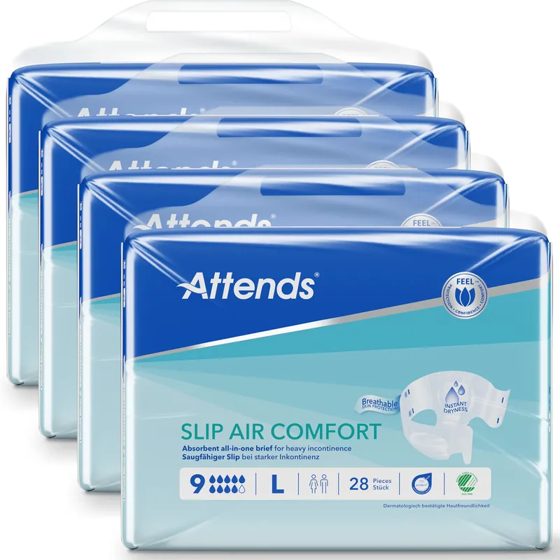 Neuheit ATTENDS Slip AIR Comfort 9 - Large (L), Inkontinenzwindeln, 112 (4x28) Stück