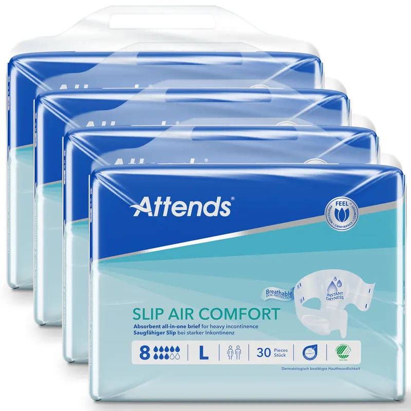 ATTENDS Slip AIR Comfort 8 - Large (L), Inkontinenzwindeln, 120 (4x30) Stück Neu