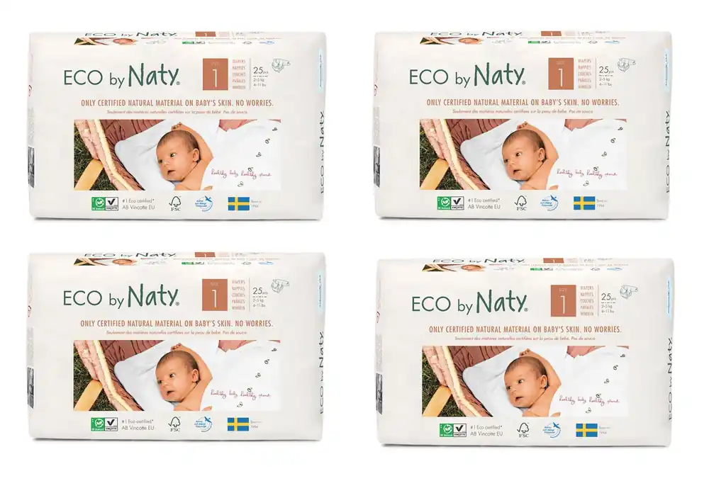 Eco by NATY - Ökowindeln Größe 1 Newborn 2-5 Kg, 4x25 St. Jumbopack Wochenendangebot