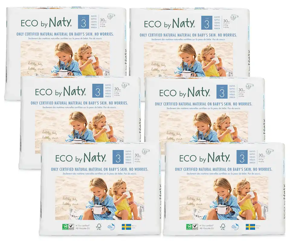 Eco by NATY - Ökowindeln Größe 3 Midi 4-9 Kg, 6x30 St. Jumbopack Preisreduziert