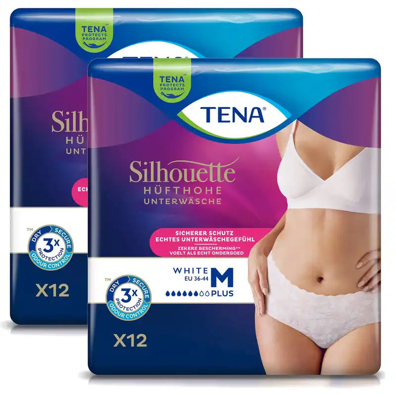 Heißes Angebot TENA Silhouette Plus White - hüfthohe feminine Pants - Gr. Medium (M) 2x12 Stück