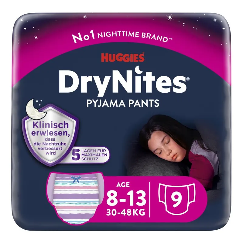 Begrenztes Angebot Huggies DryNites® Pyjama Pants für MÄDCHEN von 8-13 Jahre - 9 Stück Packung