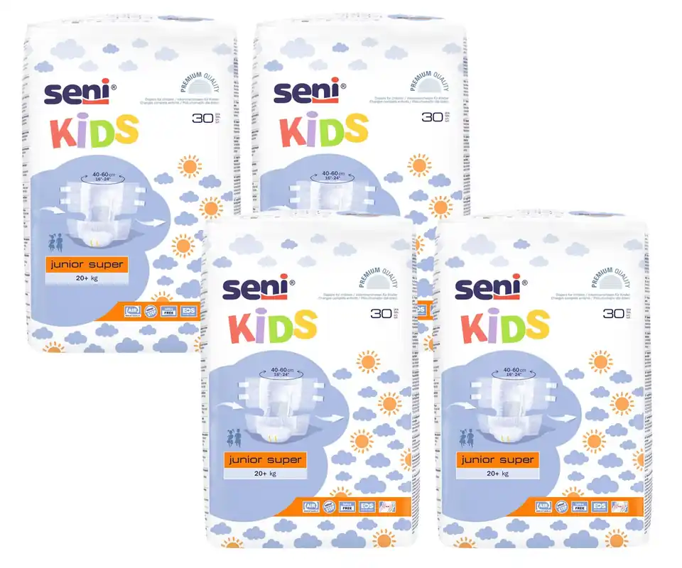Abverkauf SENI KIDS Junior SUPER Kinderwindel (20+ kg) - 4x30 Stück Karton