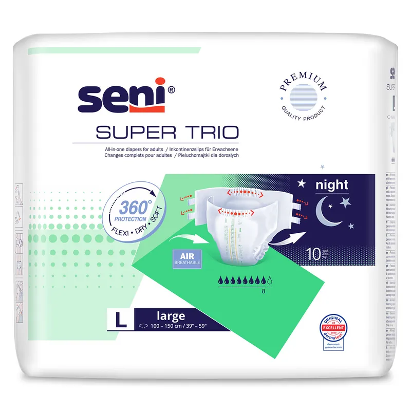 Bestpreis SENI Super TRIO - Inkontinenzwindeln - Gr. 3 LARGE (10 St Einzelpack)