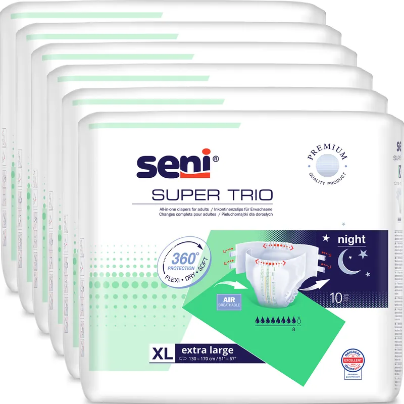 SENI Super TRIO - Inkontinenzwindeln - Gr. 4 EXTRA LARGE 60 (6x10 Stück) Neue Kollektion
