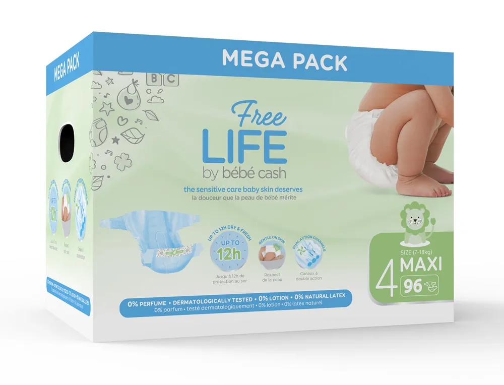 Angebot BEBE CASH Freelife 4 - Babywindeln Gr. Maxi 7-18 kg - 96 St. Megapack