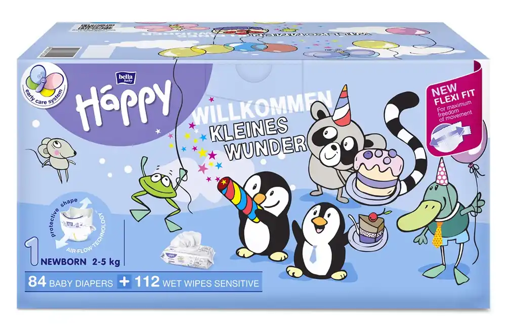 Markenprodukt Bella Happy Willkommen BOX - NEWBORN Gr. 1 (2-5kg) + 2x Feuchttücher Sensitive