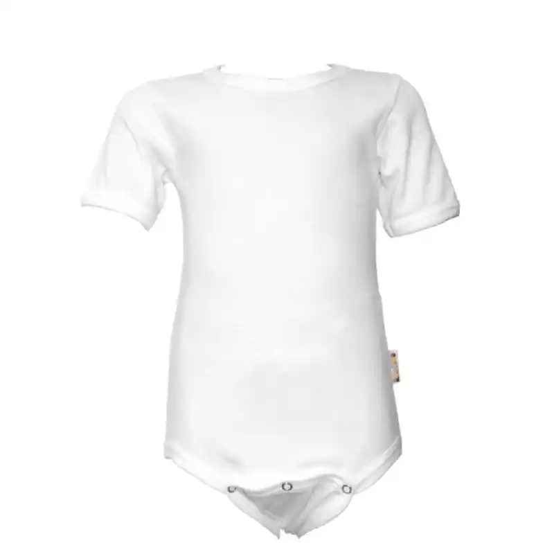 Top-Angebot Kinderbody mit kurzen Arm - Schritt knöpfbar - Farbe: WEISS 140