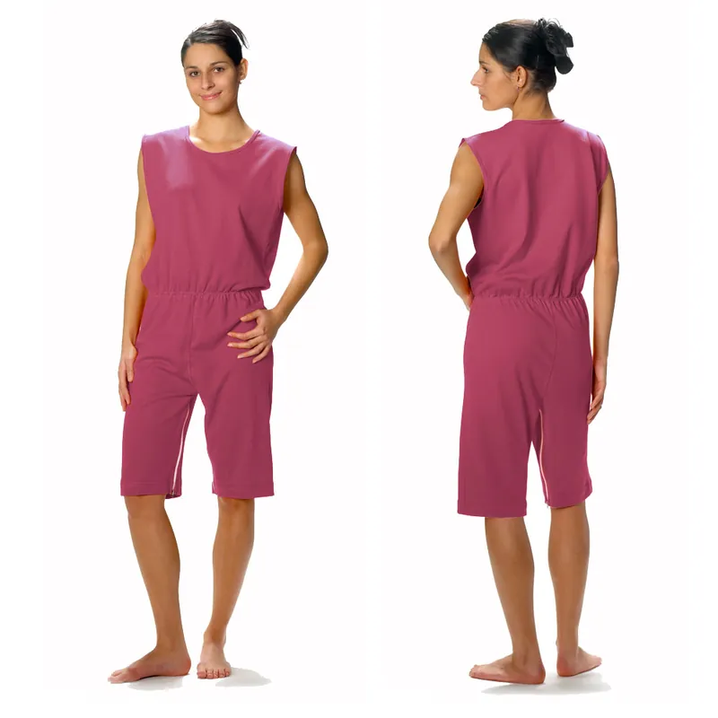 Begrenztes Angebot JANUS Pflegeoverall 7012, kurze Ausführung ohne Arm für Damen und Herren mit Beinreißverschluss S bordeaux