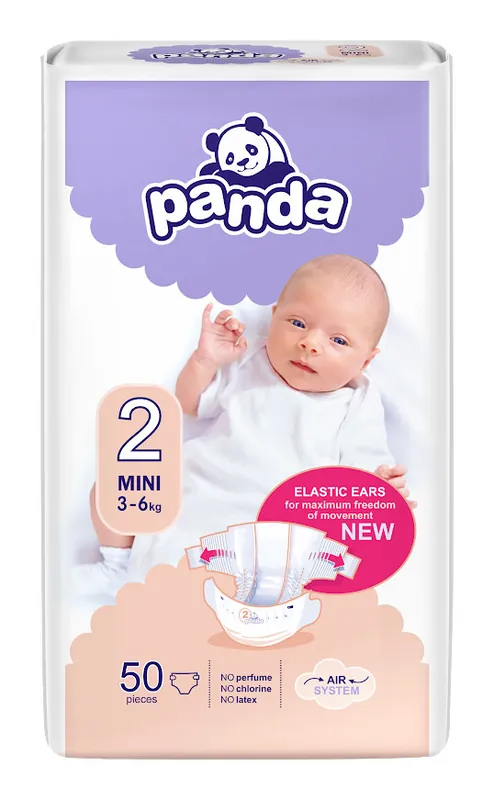 Panda Babywindeln Gr. 2 Mini 3-6 kg - 50 Stück Pack Neue Kollektion