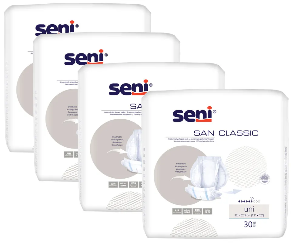 Seni SAN Classic UNI - atmungsaktive Vorlagen (4x30) 120 Stück Karton Jetzt Kaufen