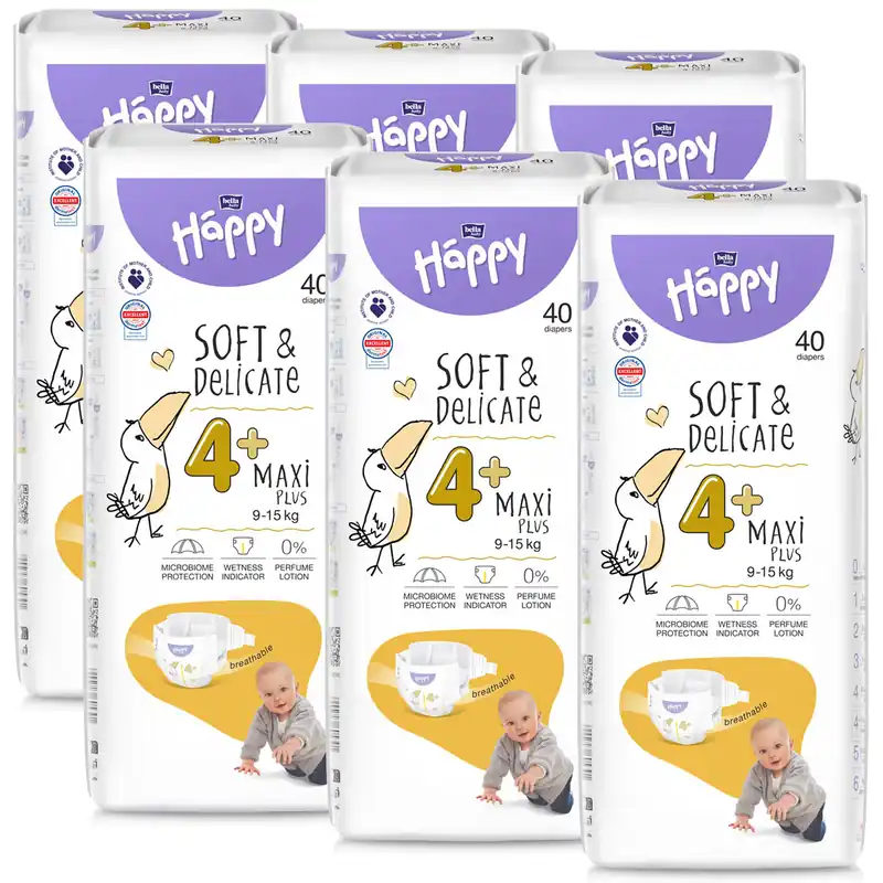 Bella Happy Babywindeln - Gr. 4+ Maxi Plus 9-15 kg - (6x40) 240 Stück Karton Neu Im Sortiment