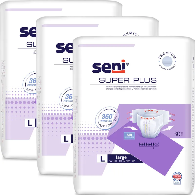 SENI Super PLUS - Inkontinenzwindeln - Gr. 3 LARGE 90 (3x30 Stück) Preis Gesenkt