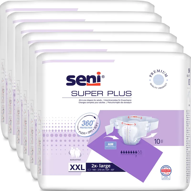 SENI Super PLUS - Adipositas Windeln - Gr. 5 XXL (6x10 St. Karton) Sichere Zahlung