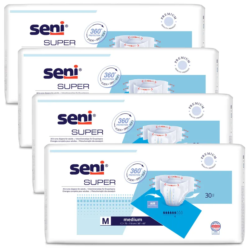 SENI Super - Inkontinenzwindeln - Gr. 2 MEDIUM 120 (4x30 Stück) Abverkauf