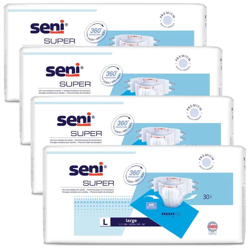 Neue Ware SENI Super - Inkontinenzwindeln - Gr. 3 LARGE 120 (4x30 Stück)