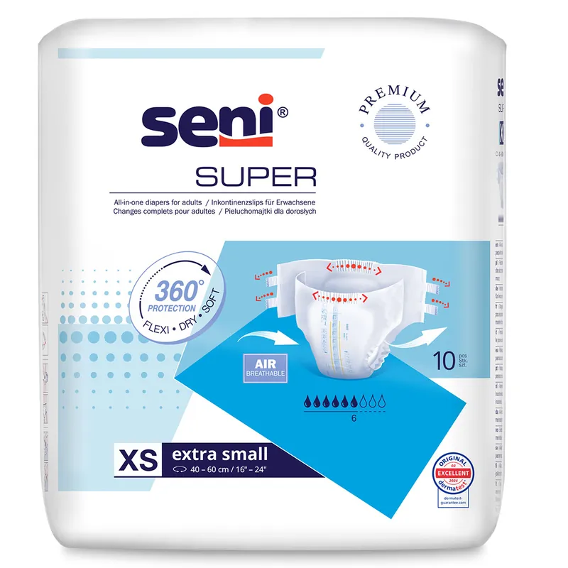 Zertifiziert SENI Super - Inkontinenzwindeln - Gr. 0 EXTRA SMALL (10 St Einzelpack)